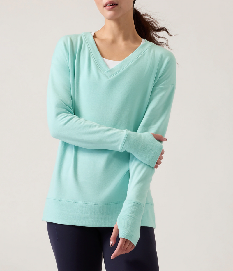 Athleta Reef Green Soft Coaster Luxe V-Neck Sweatshirt