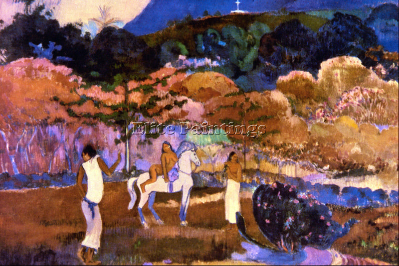 GAUGUIN WOMAN AN A WHITE HORSE ARTIST PAINTING REPRODUCTION HANDMADE OIL CANVAS
