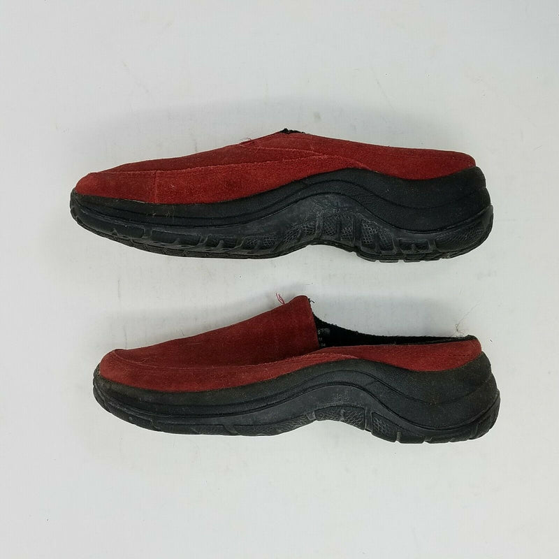LL Bean Slip On Suede Mules Mocs Moccasins Comfort Shoes Womens 5.5 Red Slides