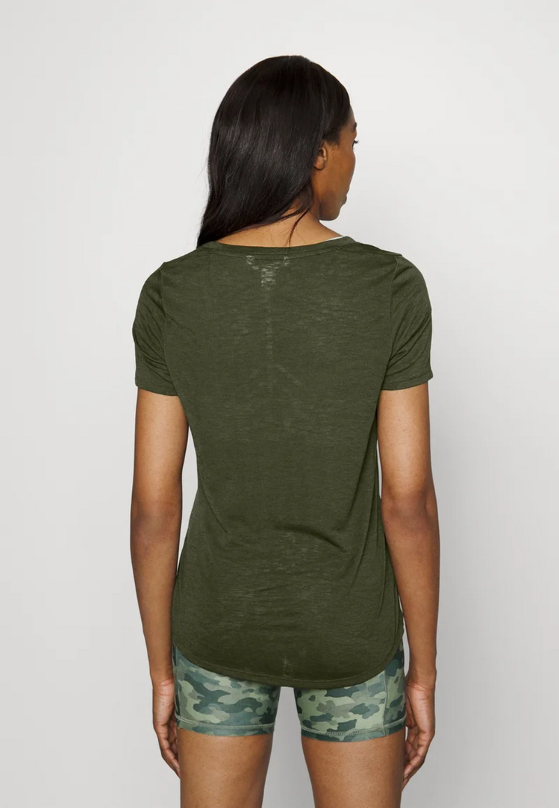 Athleta Aspen Olive Scoop V-Neck Short Sleeve Breezy Tee Top
