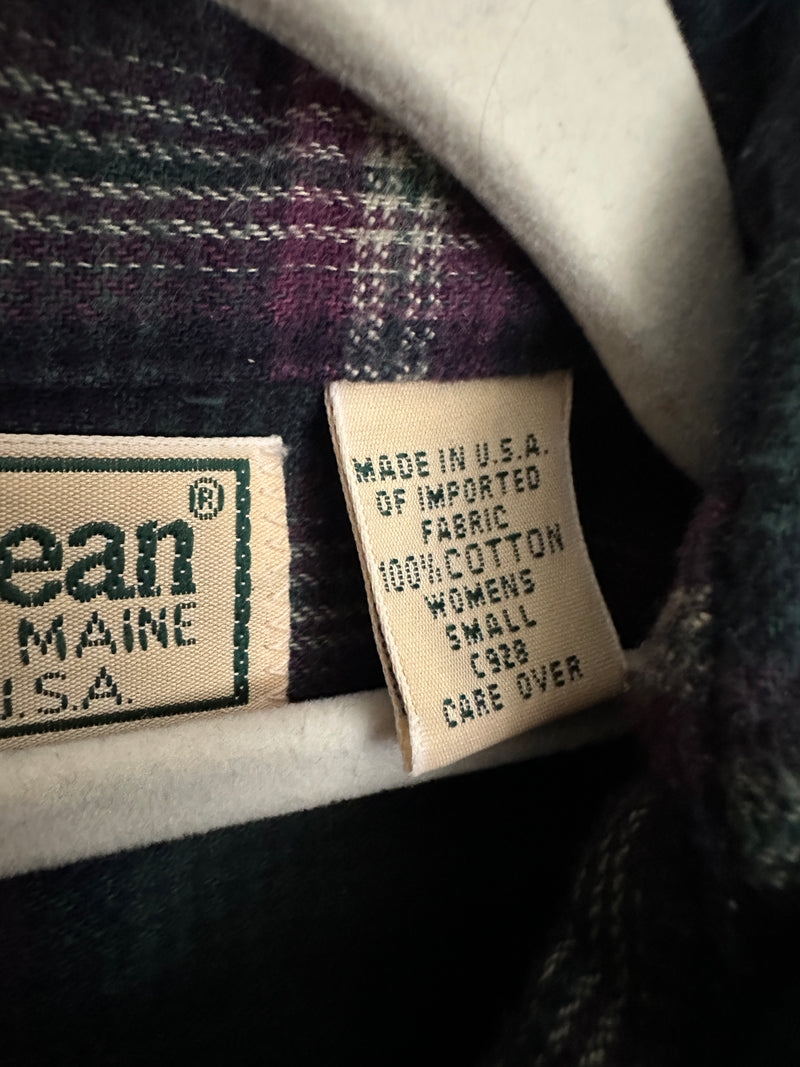 Women’s LL Bean Blue, purple green Flannel Shirt Vintage Small USA