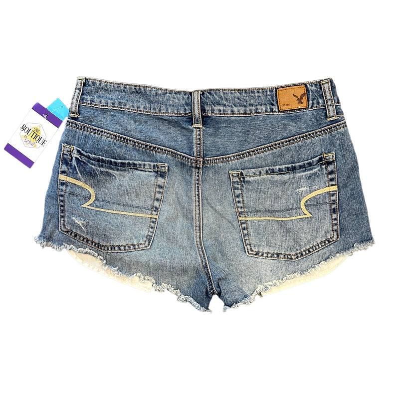 American Eagle 8 Hi-Rise Festival Jean Cut Off Shorts Distressed Medium Wash