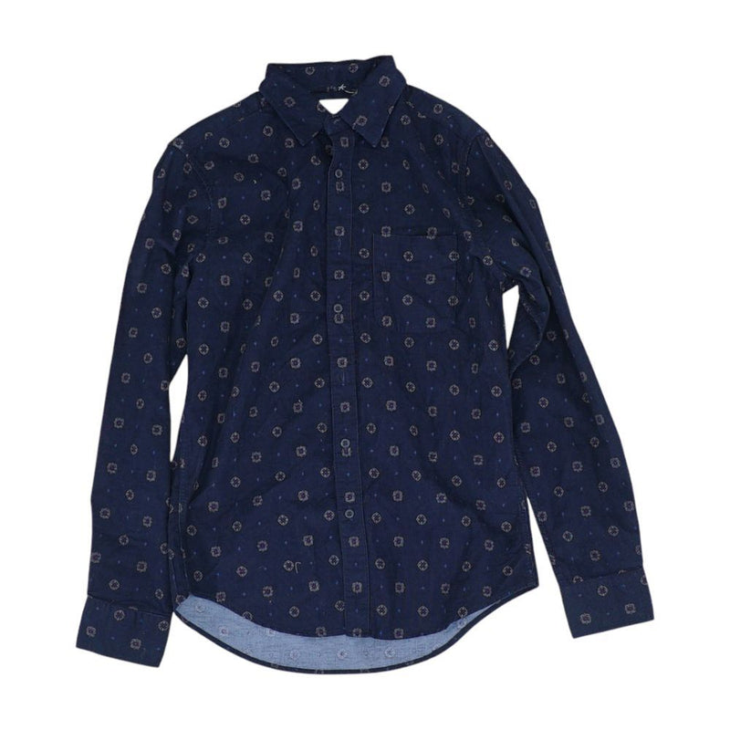 Navy Geometric Long Sleeve Button Down