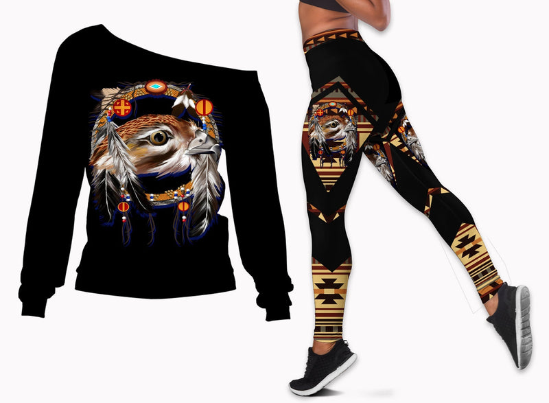 Native American Eagle Yellow Dream Catcher Off shoulder Sweater Leggings Set LT10