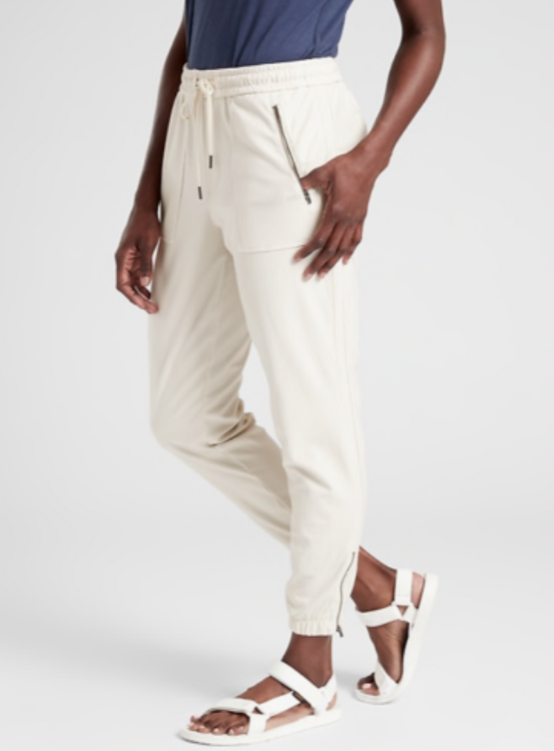 Athleta Birch Grey Elastic Waist Zippers Farallon Jogger Pants