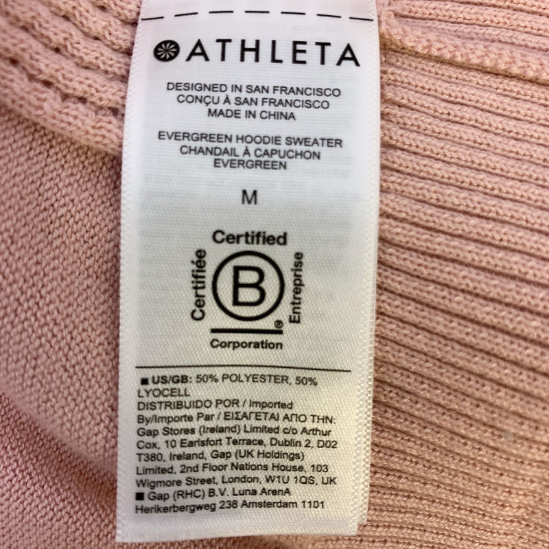 Athleta Women's Evergreen Hoodie Sweater Medium Blush Pink 50% Polyester & 50% Lyocell