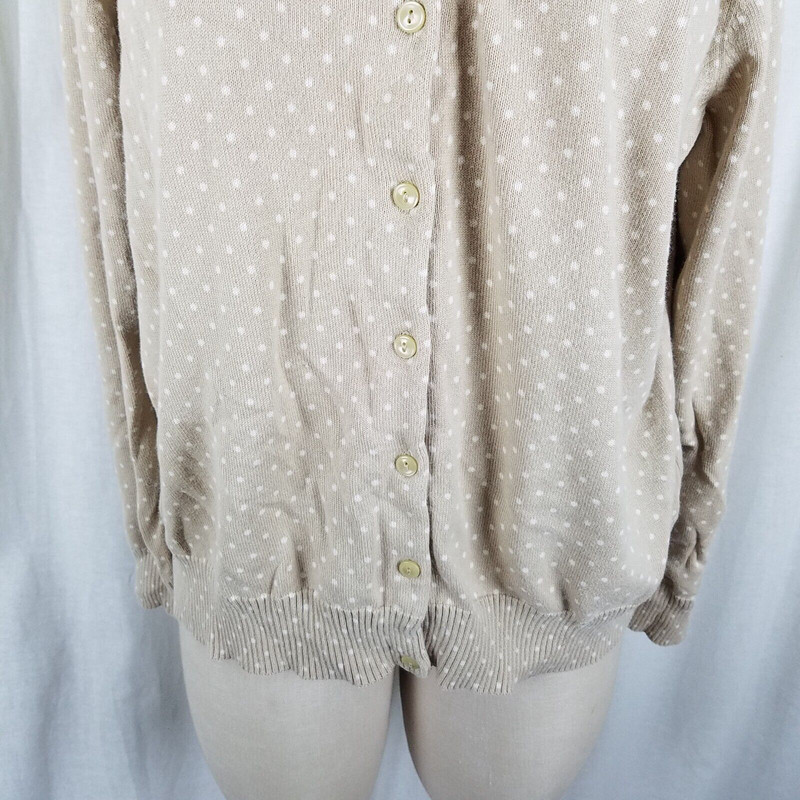 LL Bean Polka Dot Knit Sweater Womens 1X Twinset Look Button Up Cardigan Plus