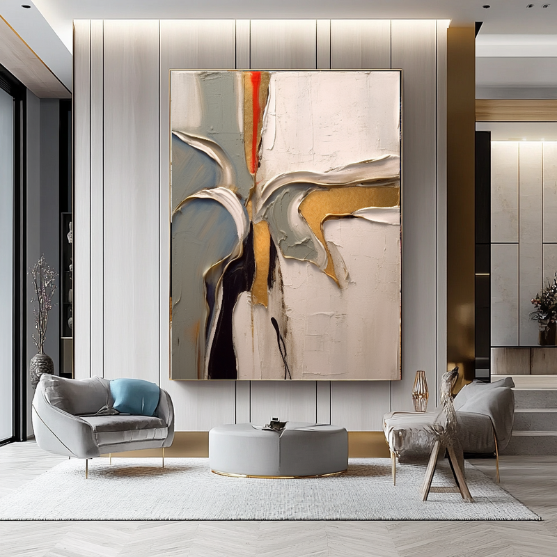 Floral Abstract Impasto Oil Painting – Modern Textured Canvas Art for Living Room