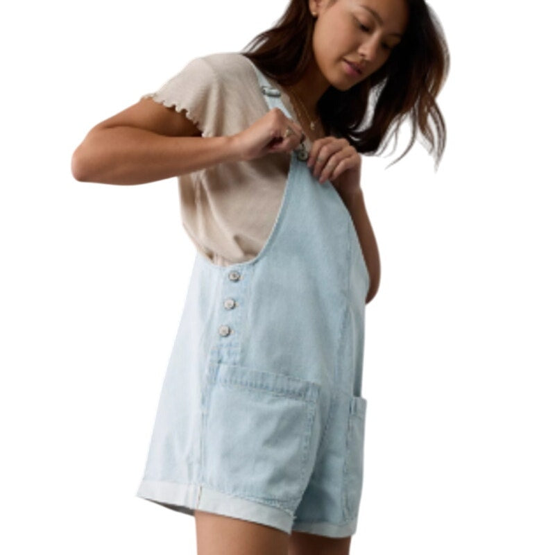 New American Eagle Womens Medium Easy Baggy Denim Short Overalls Shortalls
