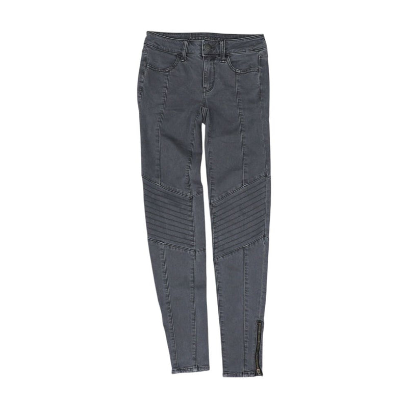 Gray Solid Mid Rise Skinny Leg Jeans