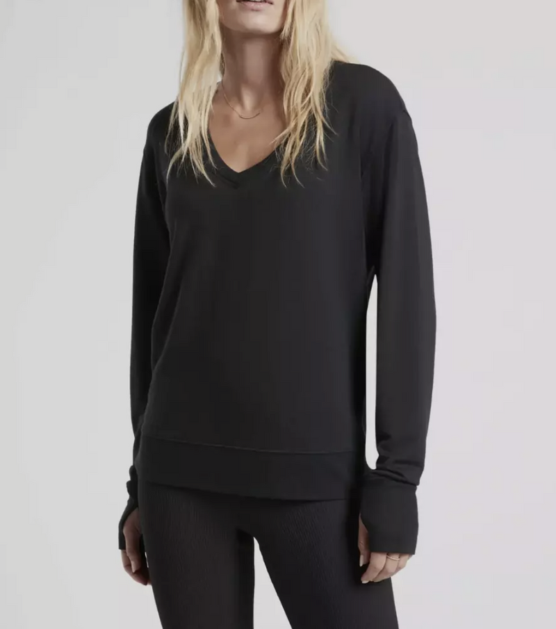 Athleta Black Long Sleeve Sunrise V-neck Sweatshirt