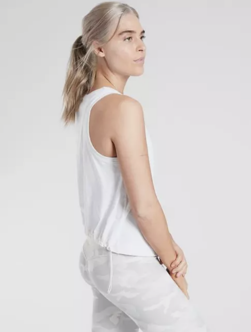 Athleta White Sleeveless Crew Neck Organic Daily Bungee Tank Top