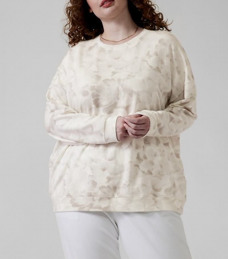 Athleta Chakra Floral Bluff Grey Long Sleeve Balance Printed Pullover Sweatshirt