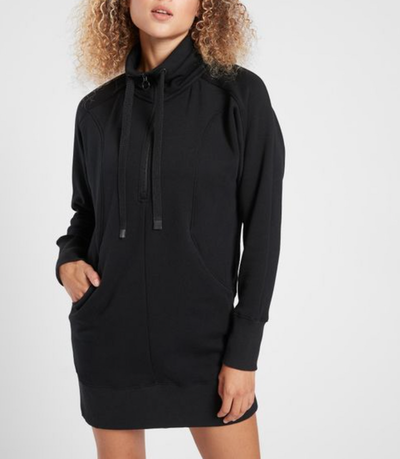 Athleta Black Long Sleeve Pockets 1/4 Zip Cozy Karma Dress