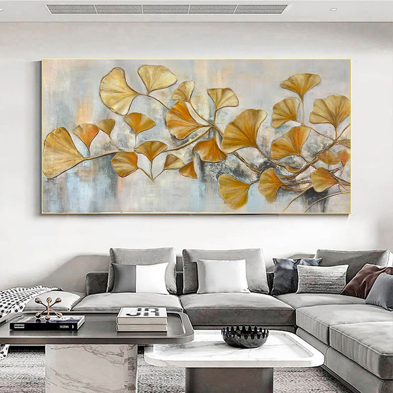 GOLDEN GINKGO: Textured Gold Leaf Oil Painting on Canvas
