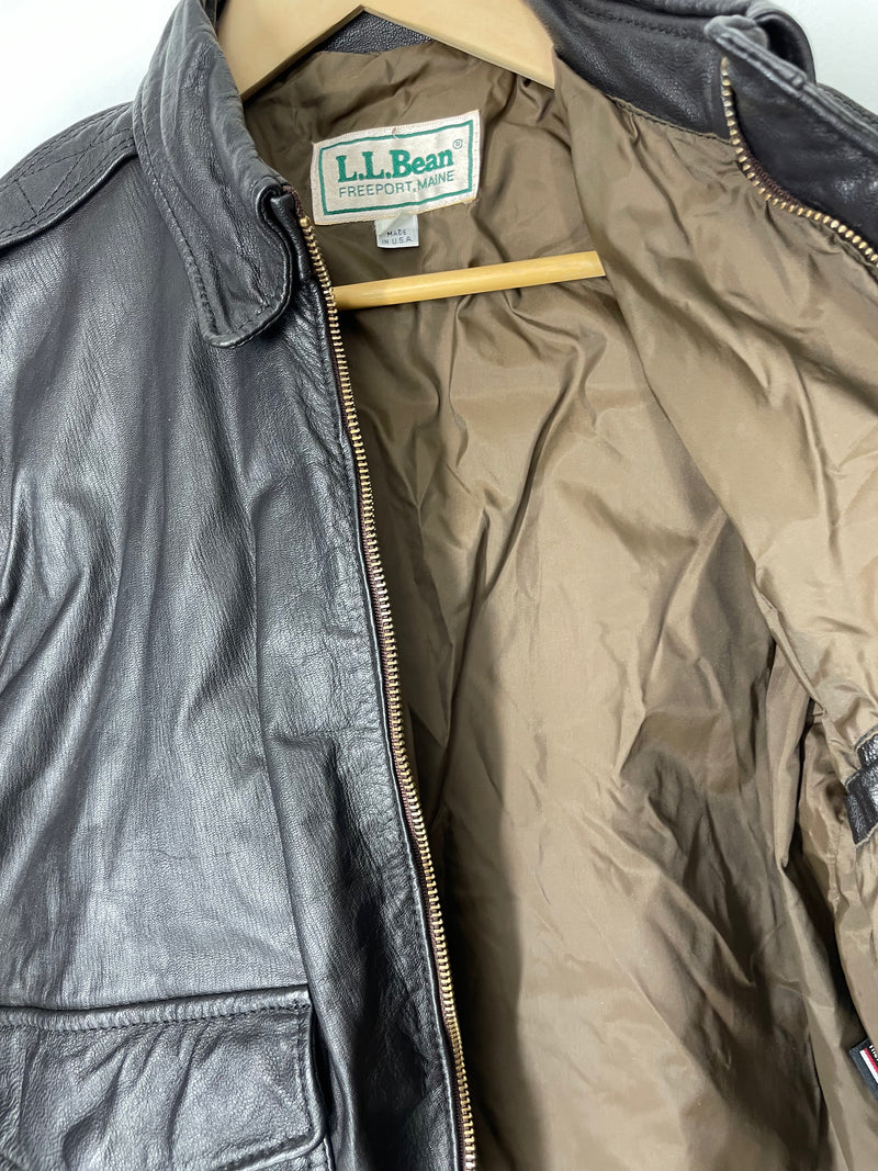 LL Bean Freeport Leather Bomber Flight Jacket - 40 Medium