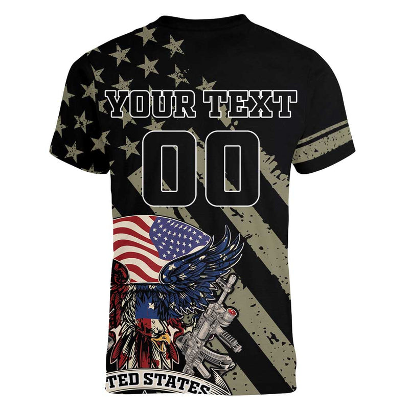 Custom Remembrance Day Women V-Neck T-Shirt American Eagle With USA Flags LT18