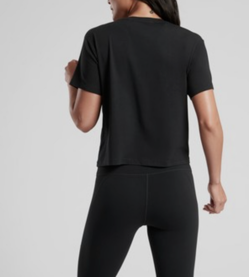 Athleta Black Unstoppable Graphic Short Sleeve Organic Daily Crop Tee Top