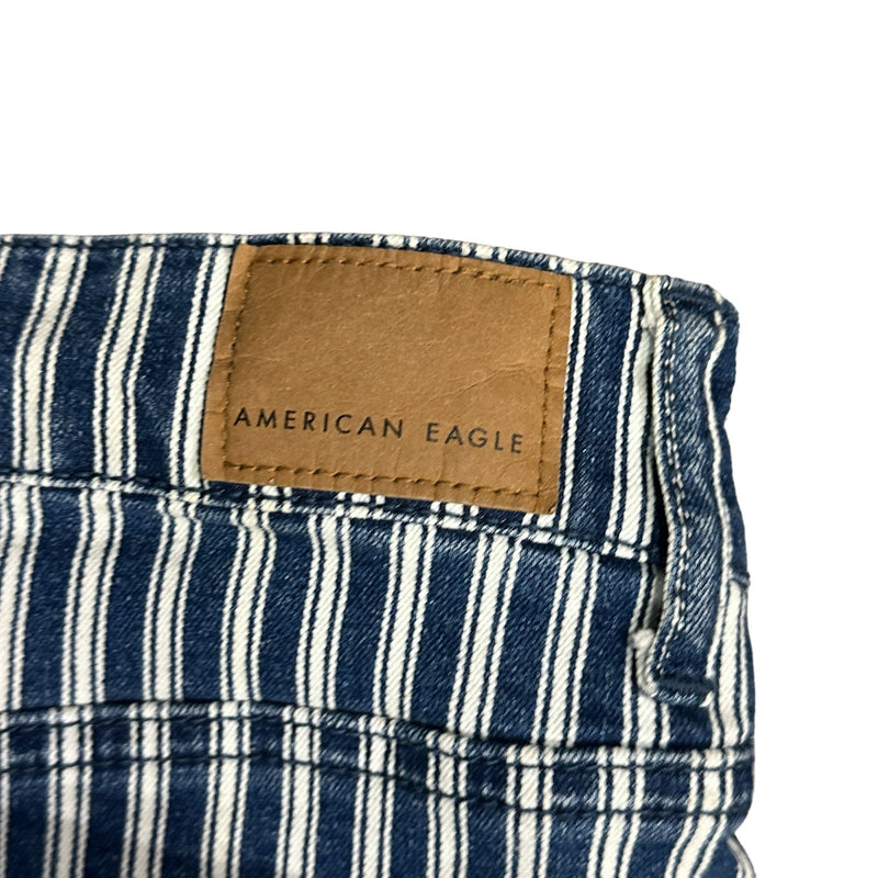 American Eagle Womens 14 Hi Rise Shortie Shorts Denim Blue White Stripes Casual
