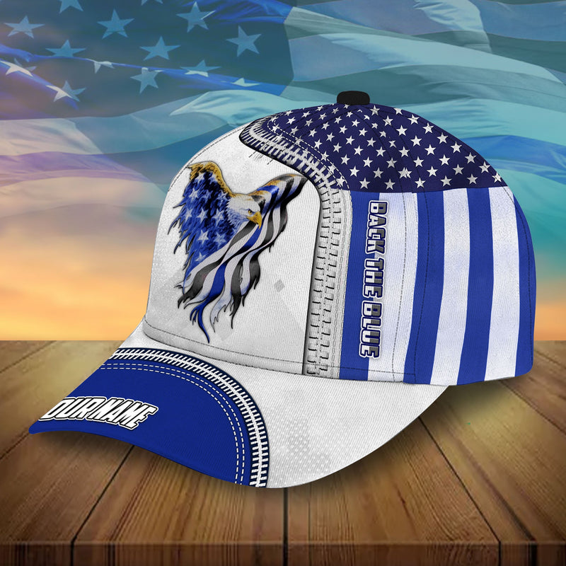 Personalized The Thin Blue Line Hats Back The Blue American Eagle Cap