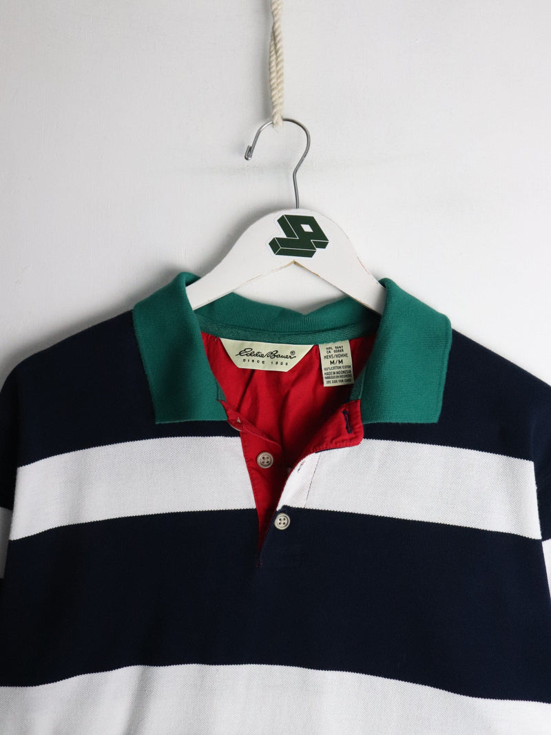 Vintage Eddie Bauer Polo Shirt Mens Medium Blue Striped