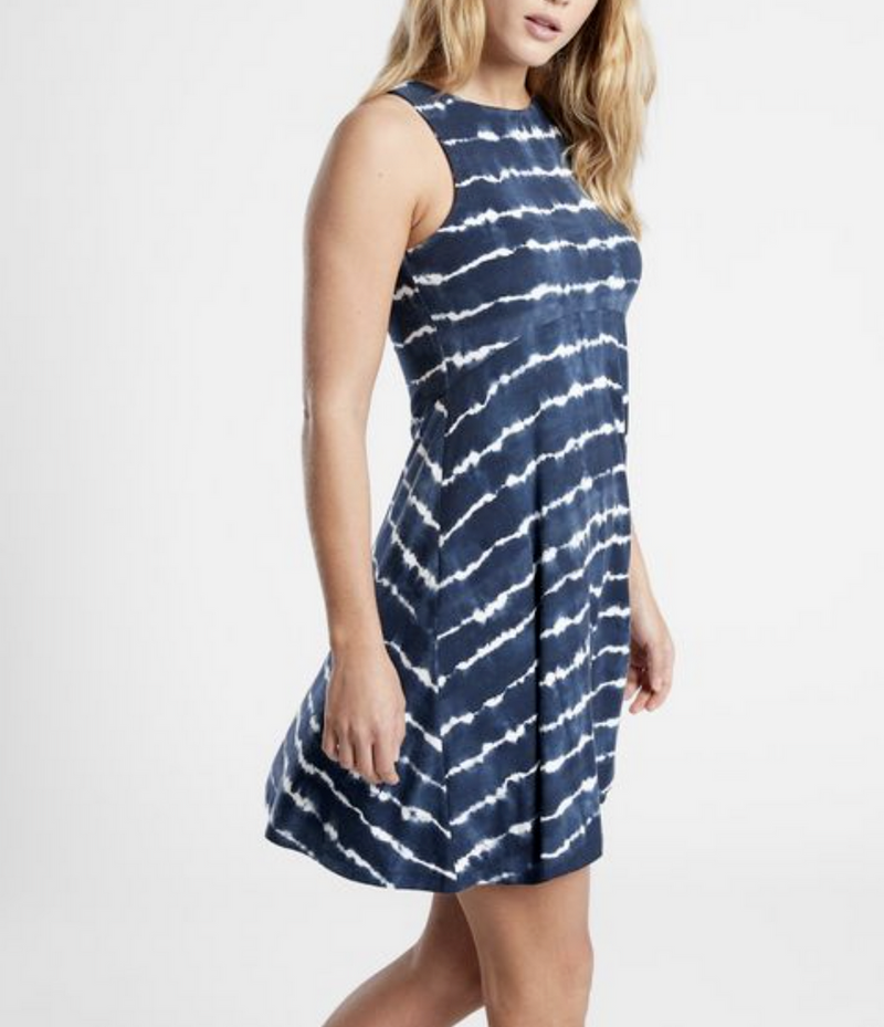 Athleta Navy White Tie-Dye Sleeveless Santorini Thera Dress