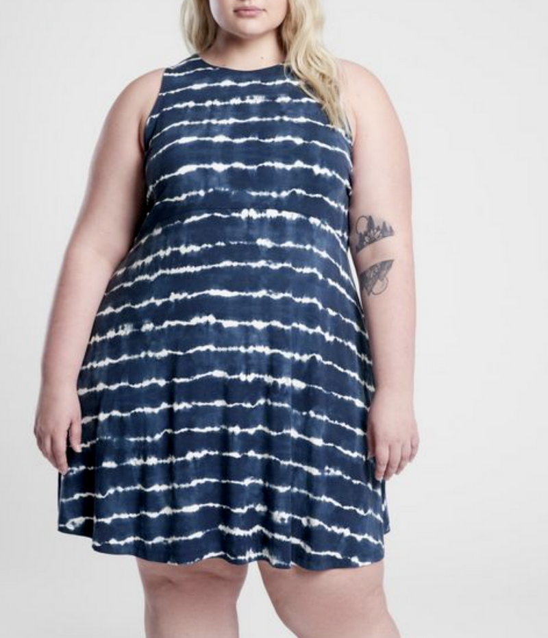 Athleta Navy White Tie-Dye Sleeveless Santorini Thera Dress