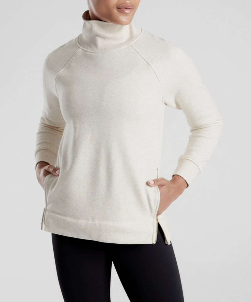 Athleta Oatmeal Cozy Karma Side Zip Funnel Neck