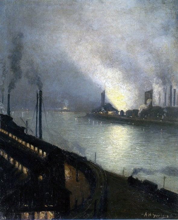 Factories at Night by Aaron Harry Gorson - Hand Painted Oil Painting