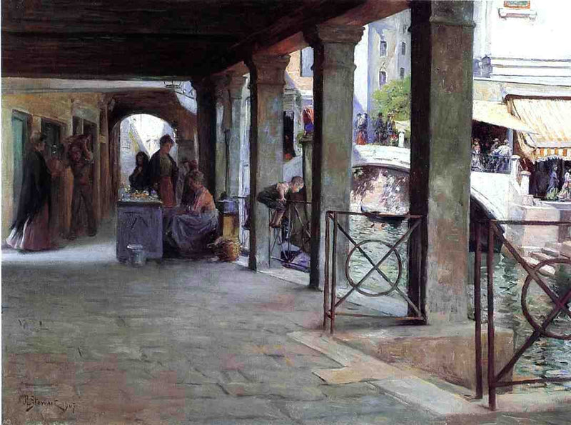 Venetian Market Scene by Julius LeBlanc Stewart - Hand Painted Oil Painting