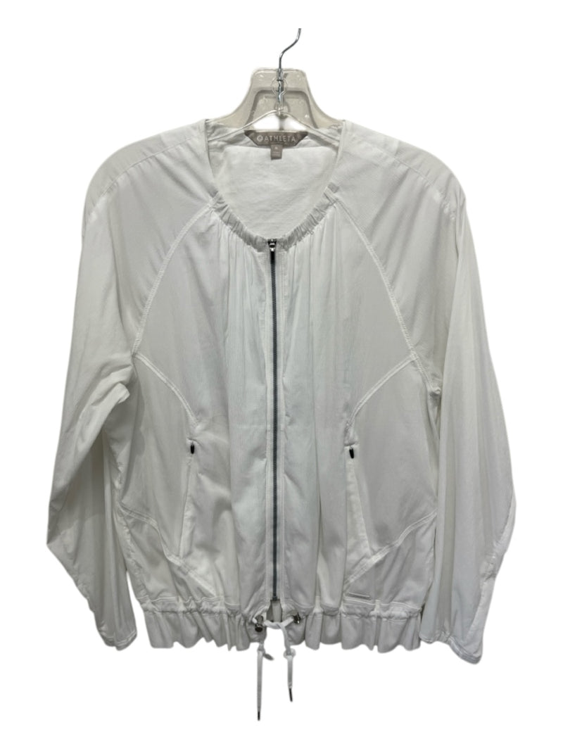 Athleta Size M White Nylon Blend Perforated Full ZIp cinched detail Jacket