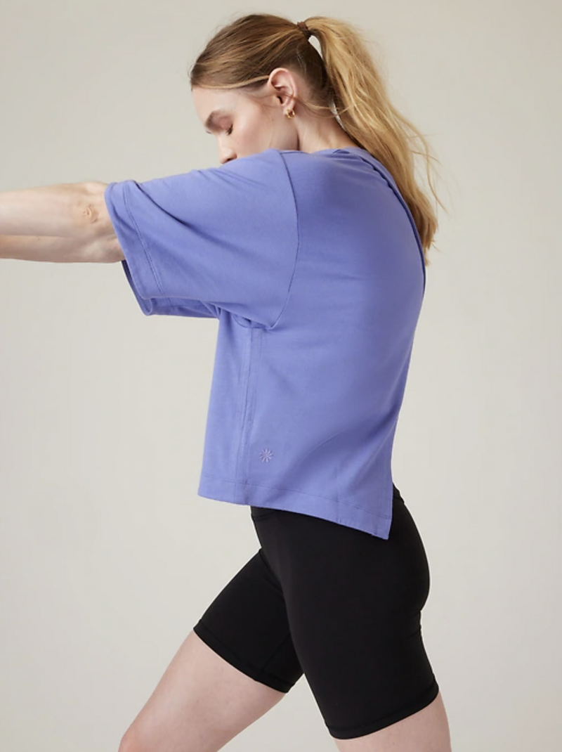 Athleta Adonis Blue Crew Neck Short Sleeve Bliss Sweatshirt Tee Top