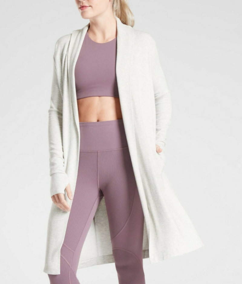 Athleta Fog Heather Grey Long Sleeve Canopy Nirvana Wrap Cardigan