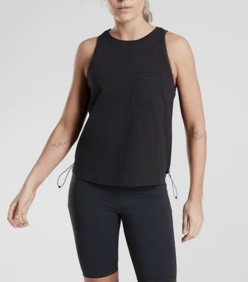 Athleta Black Sleeveless Crew Neck Organic Daily Bungee Tank Top