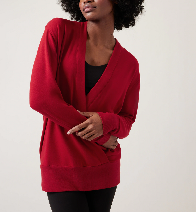 Athleta Candy Red Purana V-Neck Wrap Sweatshirt