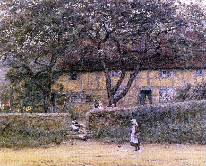 Children Outside a Cottage by Helen Allingham - Hand Painted Oil Painting