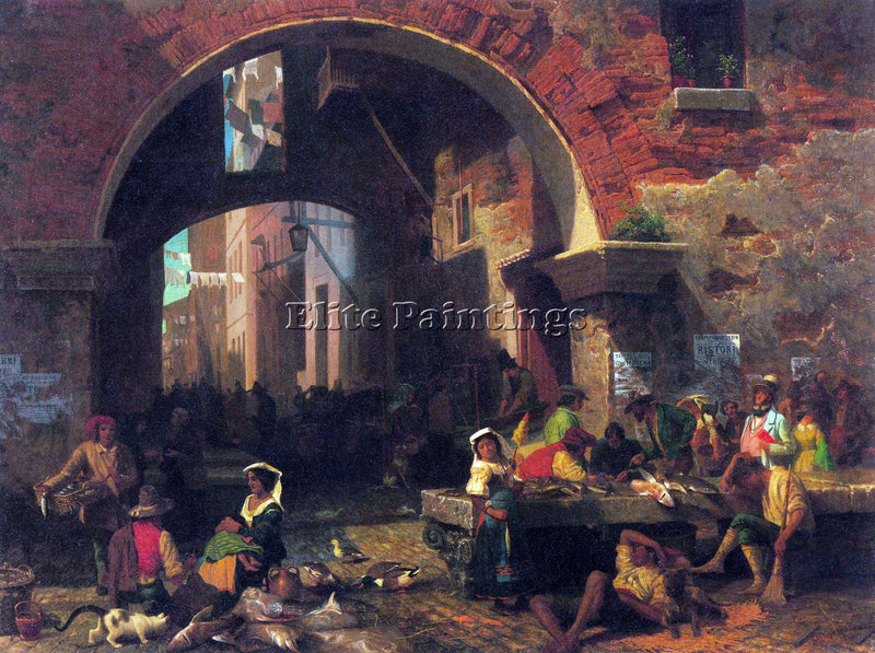 BIERSTADT THE ARC OF OCTAVIUS ROMAN FISH MARKET ARTIST PAINTING REPRODUCTION OIL