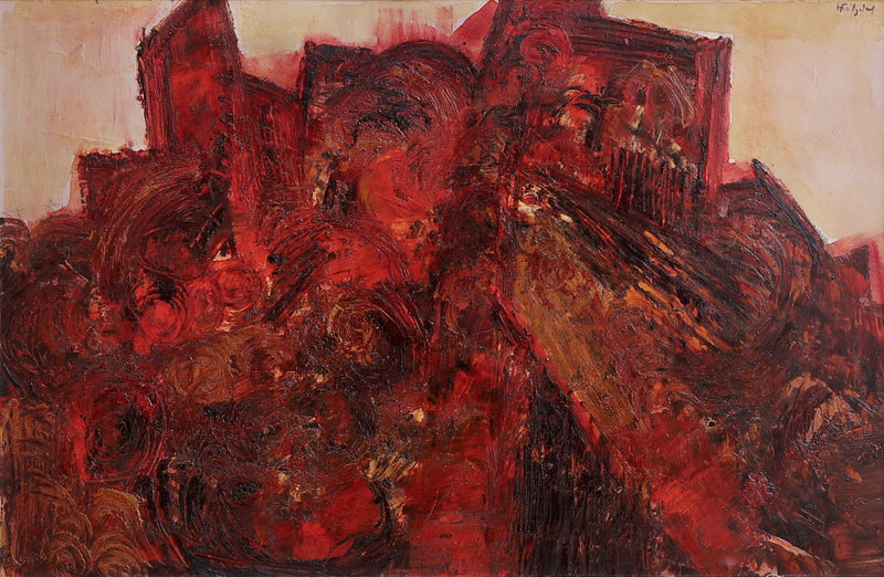 Mid Century Original Abstract Landscape Oil Painting from Sweden