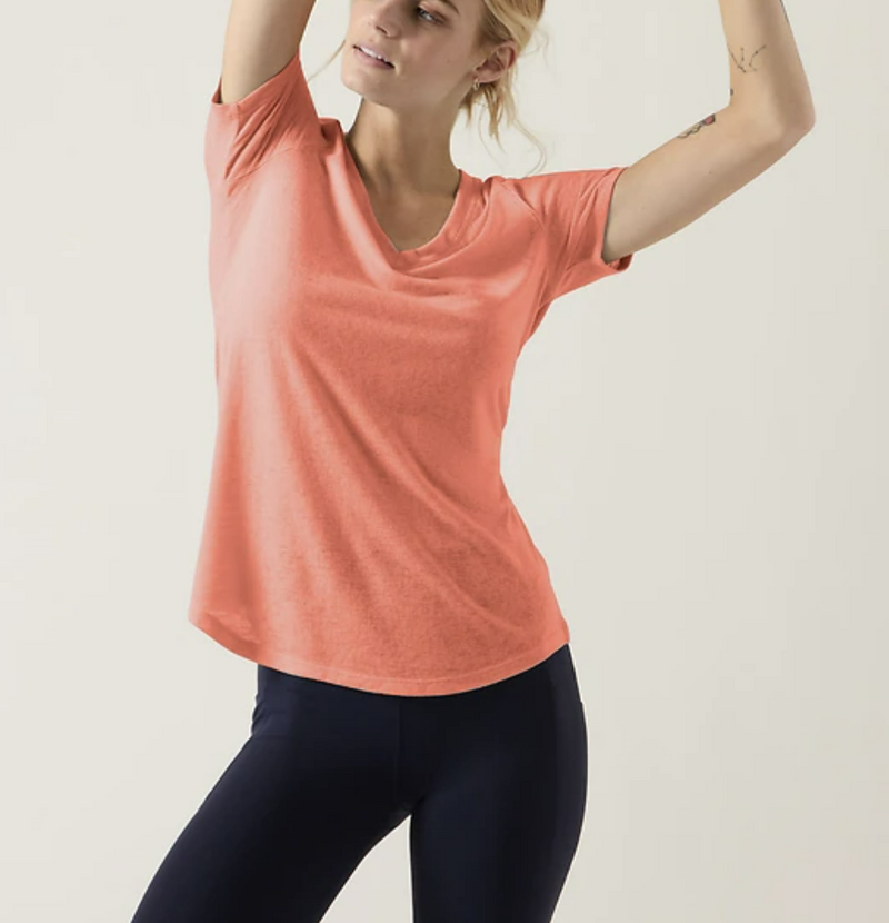 Athleta Sunset Glow Scoop V-Neck Short Sleeve Breezy Tee Top