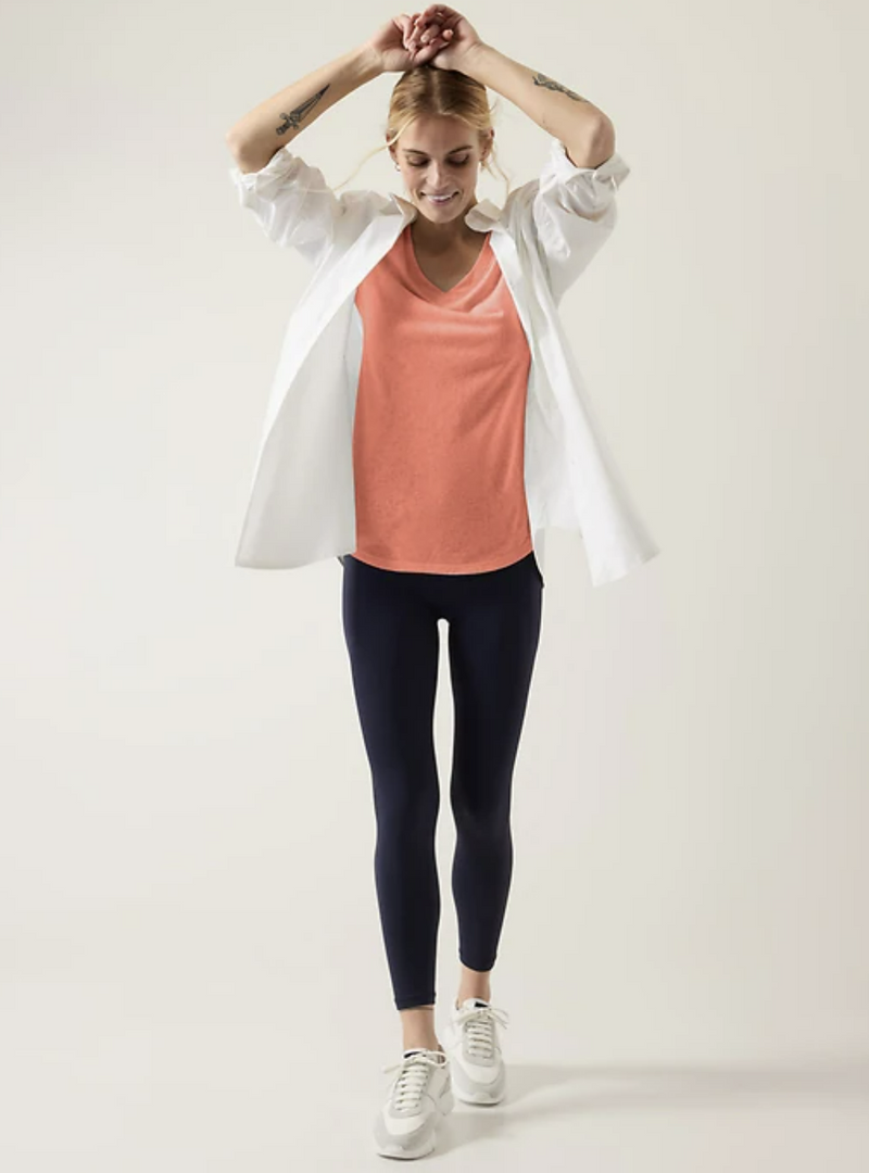 Athleta Sunset Glow Scoop V-Neck Short Sleeve Breezy Tee Top