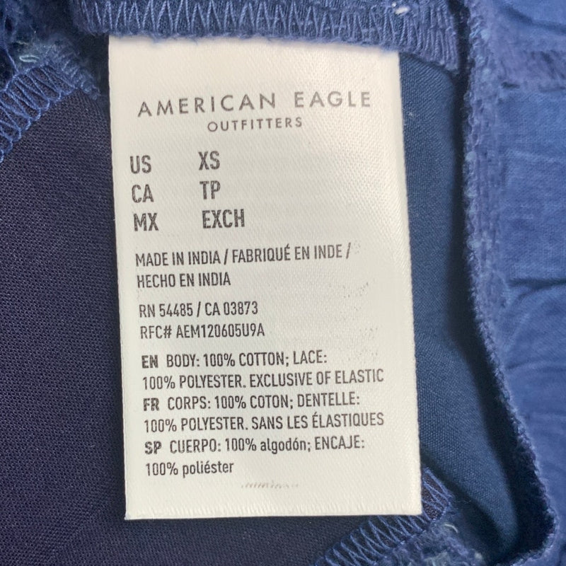 New American Eagle Womens XS Button Front Denim Blue Smocked Cami Top