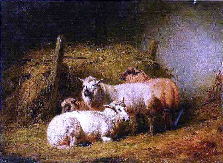 Sheep in Shed by Arthur Fitzwilliam Tait - Hand Painted Oil Painting