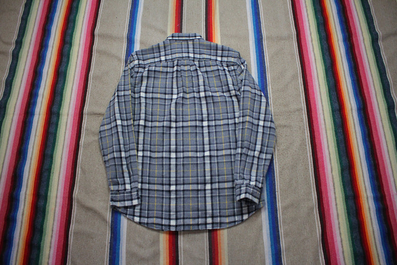 2000s/2010s LL Bean Grey Plaid Flannel Button Down Shirt Size L