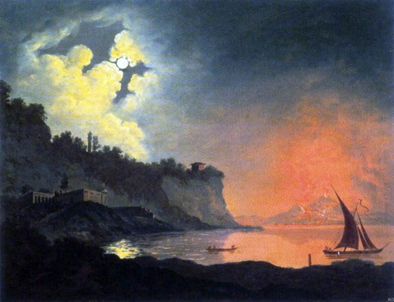 View of Vesuvius from Posilippo by Joseph Wright - Hand Painted Oil Painting