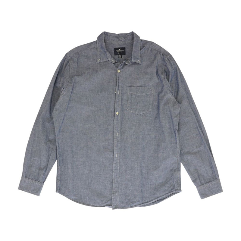 Blue Solid Long Sleeve Button Down