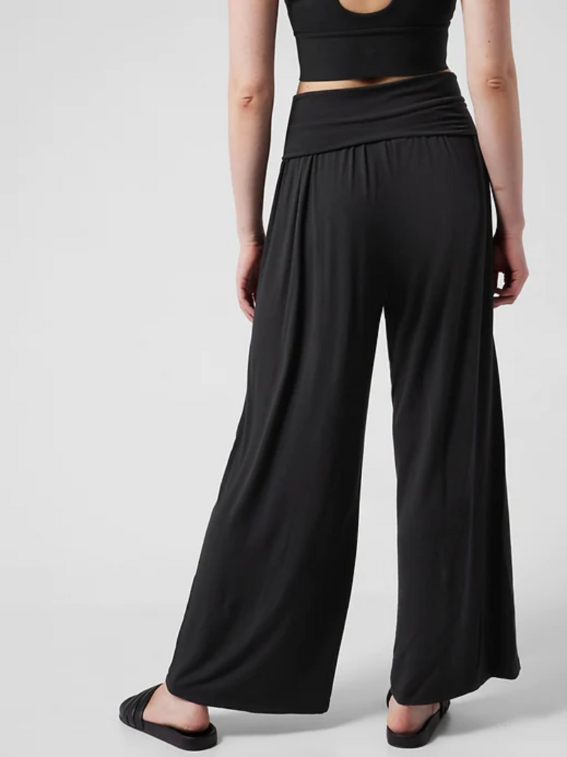 Athleta Black Soft Lounge Elastic Waist Wide Leg Studio Pant